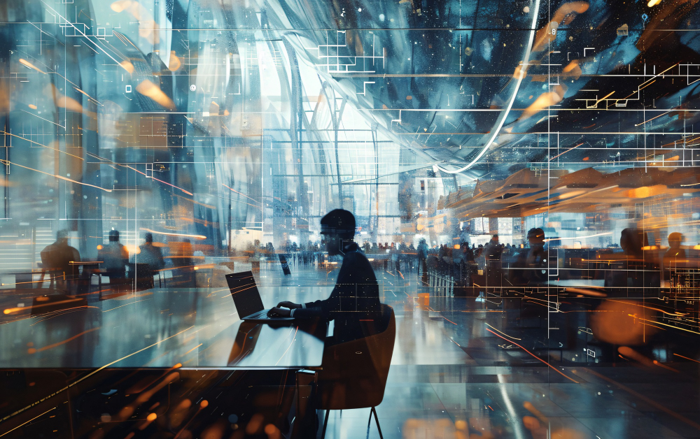 UAE business professional working on online presence strategy with Dubai skyline